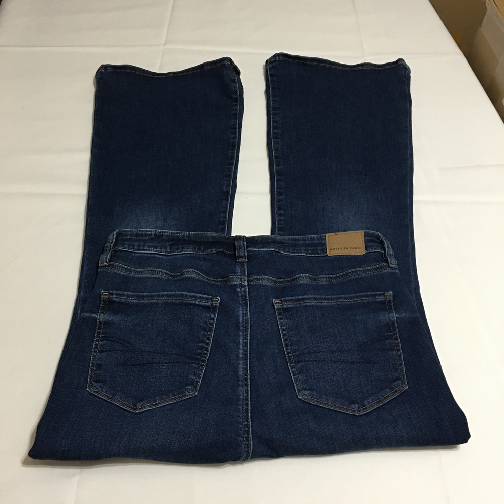 American Eagle Super High-Rise Flare Jeans 8 Short Dark Wash Next Level Stretch - Picture 6 of 11